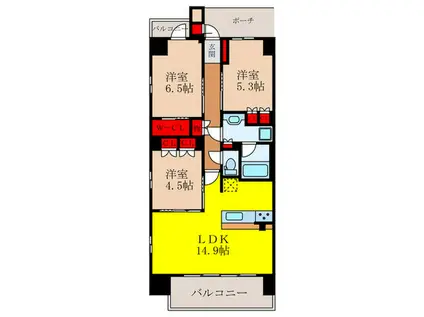 クレアホームズ住ノ江(3LDK/4階)の間取り写真