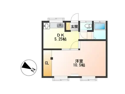 ひまわり荘(1DK/2階)の間取り写真