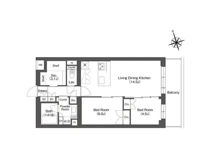 ルーウェ東大泉(2LDK/5階)の間取り写真