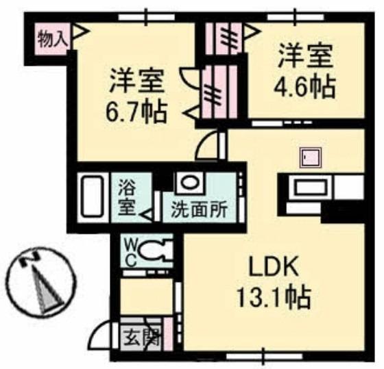 ヴァン・パサージュB棟(2LDK/1階)の間取り写真