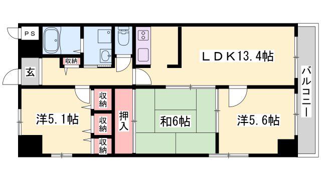 キャッスルコート福崎(3LDK/4階)の間取り写真