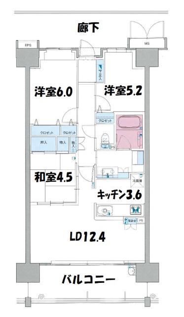 ポレスター東尾道駅前(3LDK/10階)の間取り写真