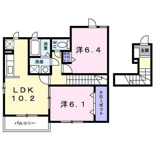 サンヒルズB(2LDK/2階)の間取り写真