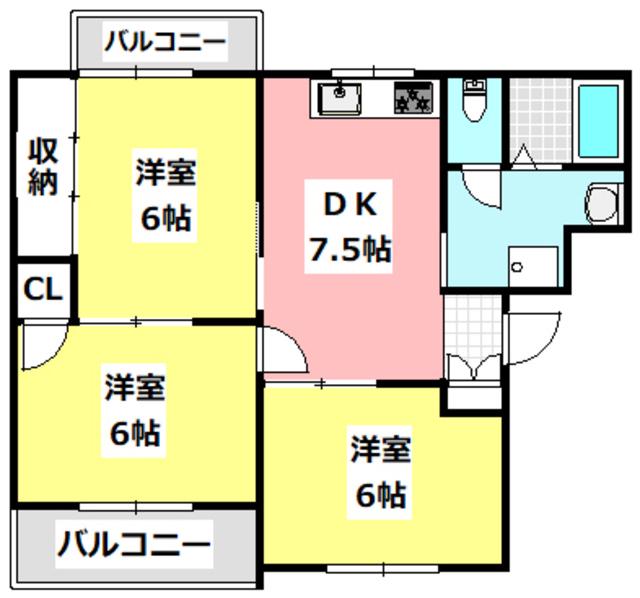 プラスコート南耳原(3DK/1階)の間取り写真