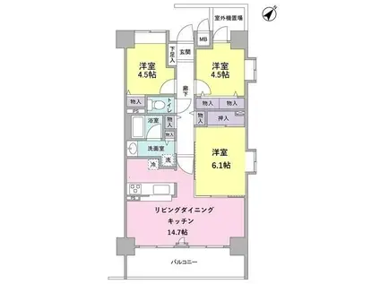 ブリリアントヨス(3LDK/6階)の間取り写真