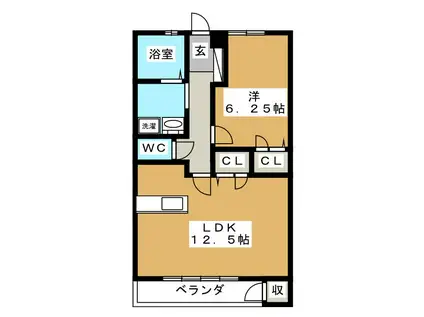カーサ元横(1LDK/2階)の間取り写真