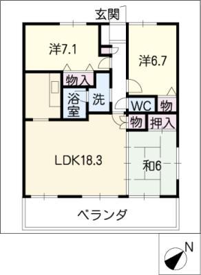 ファヴォール白壁(3LDK/5階)の間取り写真