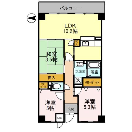 グレース門戸荘(3LDK/3階)の間取り写真