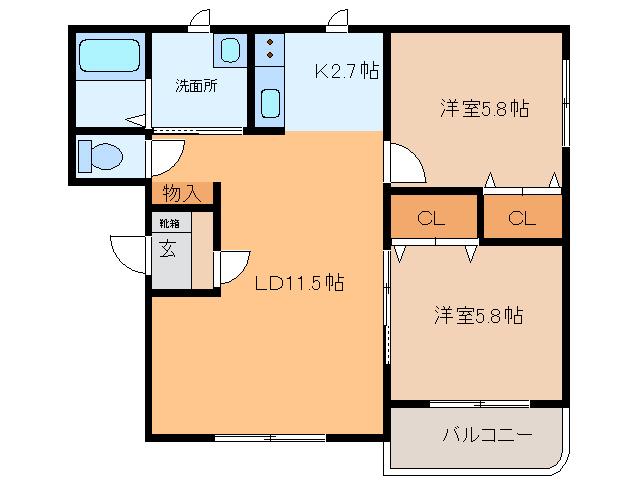 いえすI(2LDK/1階)の間取り写真