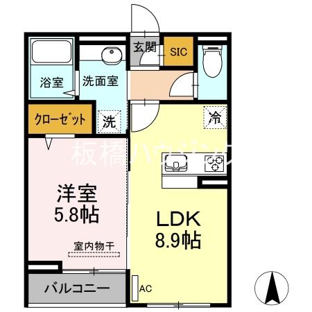 PRENDRE SIMONS(1LDK/2階)の間取り写真