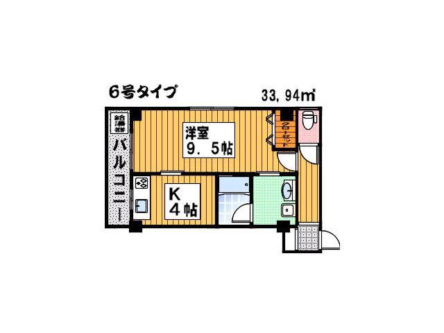 アルファKII(1K/2階)の間取り写真