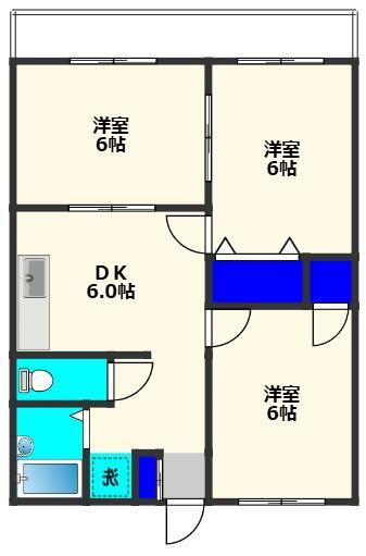 ライフ21B棟(3DK/2階)の間取り写真