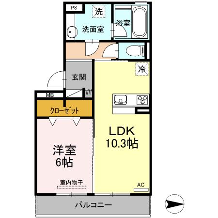 グランドール皆春(1LDK/2階)の間取り写真