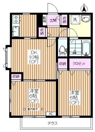 クレール四葉(2DK/1階)の間取り写真