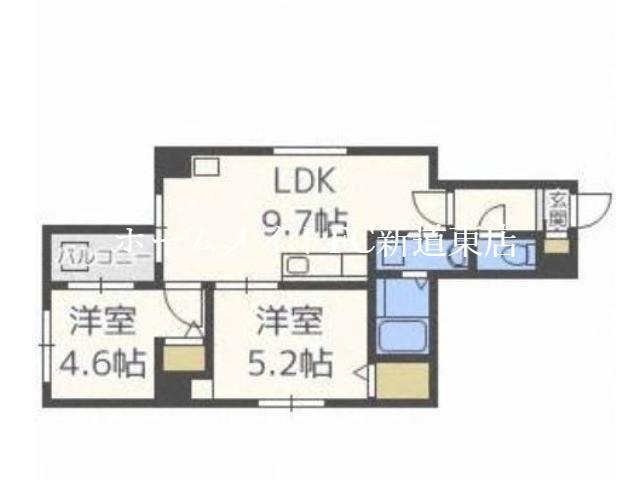 ミピアーチェ環状通(2LDK/4階)の間取り写真