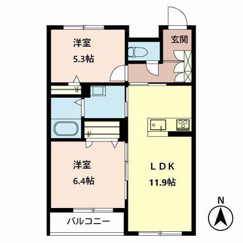 グランド ハピネス(2LDK/3階)の間取り写真