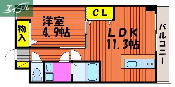メゾンドW(1LDK/4階)の間取り写真
