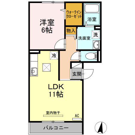 ほっと ハピネス(1LDK/2階)の間取り写真