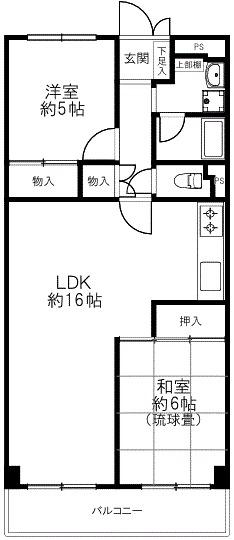 大淀町スカイハイツ(2LDK/2階)の間取り写真