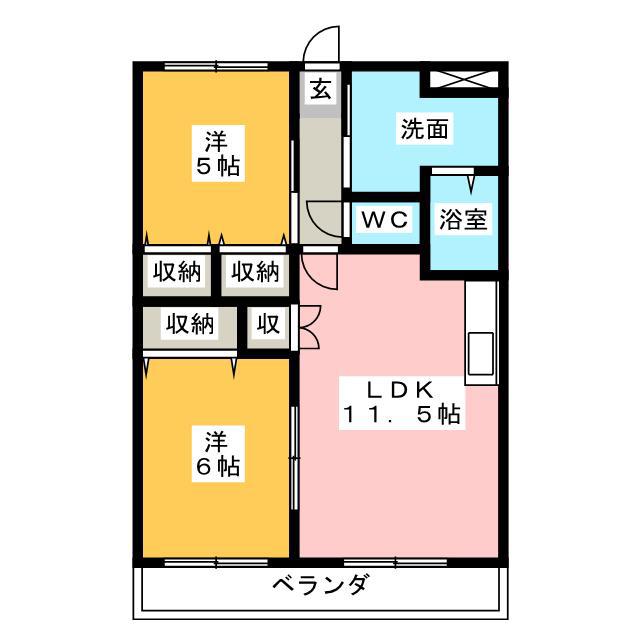 オリンピアE(2LDK/2階)の間取り写真