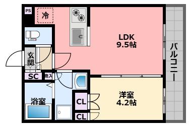 ブリージェ夙川南郷(1LDK/2階)の間取り写真