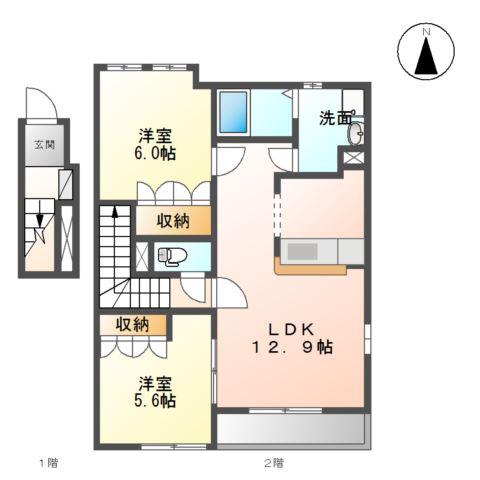 ロココプランB(2LDK/2階)の間取り写真