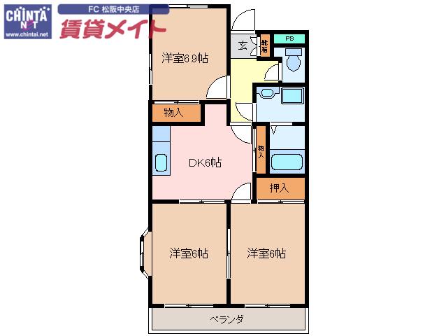 ソレイユ(3DK/2階)の間取り写真