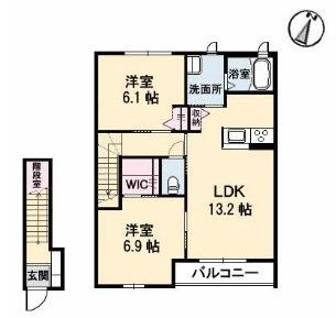エクリールC棟(2LDK/2階)の間取り写真