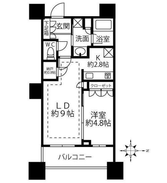 パークタワーグランスカイ(1LDK/16階)の間取り写真