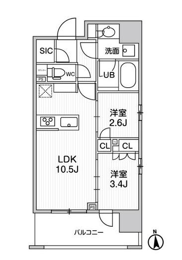 シーズンフラッツ新御徒町イースト(2LDK/3階)の間取り写真