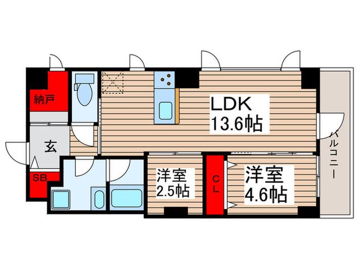 アスブルーム奥浅草(2LDK/2階)の間取り写真