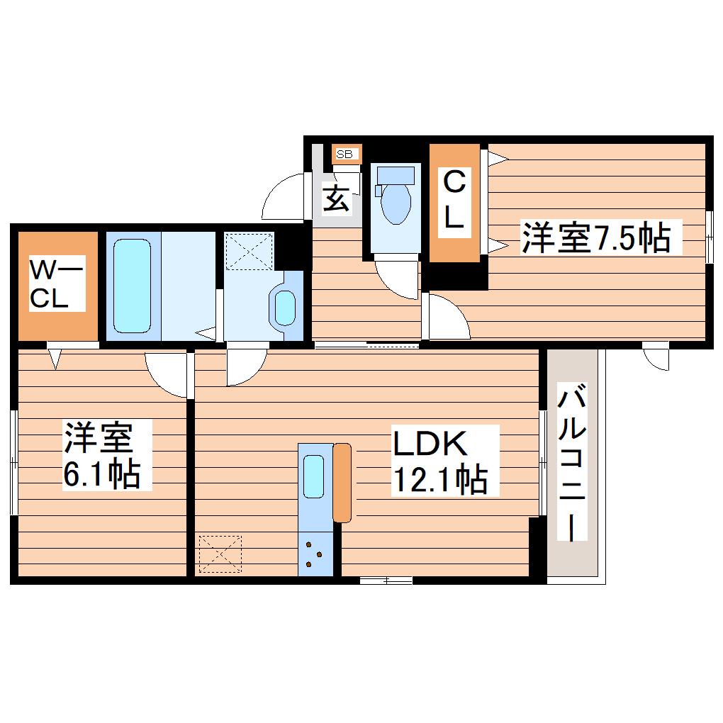 ルリアン小田原(2LDK/2階)の間取り写真