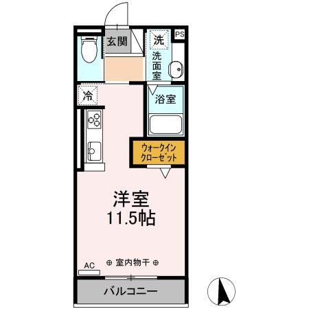D-ROOM サウス・ノース D(ワンルーム/2階)の間取り写真