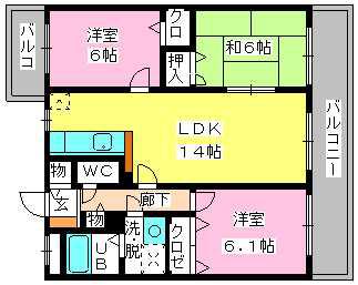 ネオパレス長者原(3LDK/3階)の間取り写真