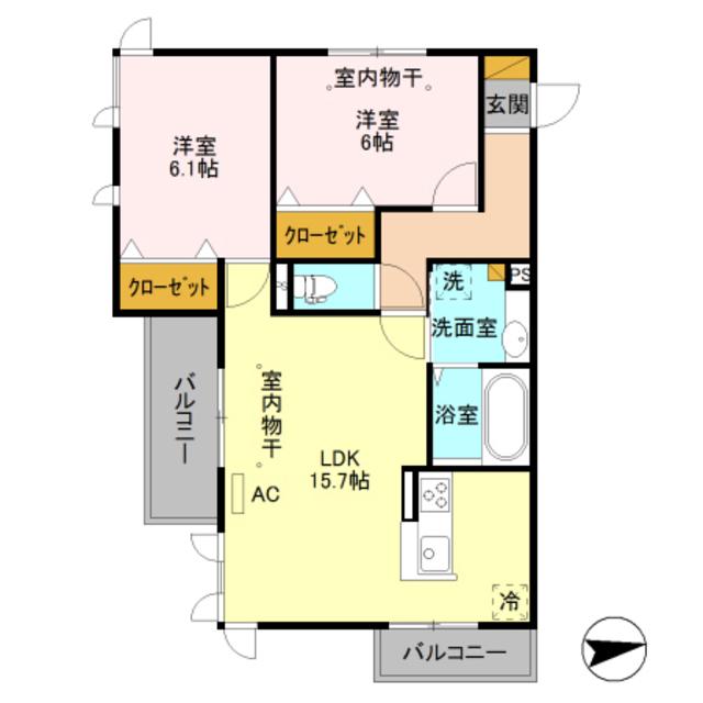 クレセントコート (2LDK/2階)の間取り写真