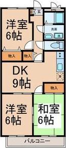 シモーヌヴィーユB棟(3DK/2階)の間取り写真