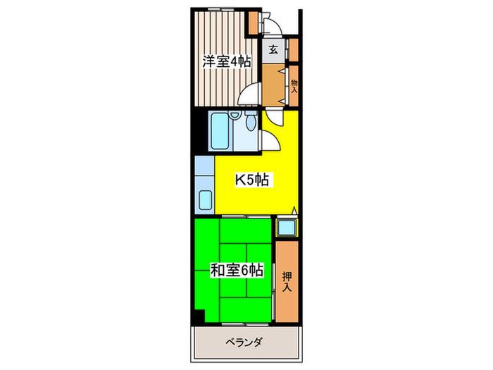 武蔵野パークマンション(2K/5階)の間取り写真