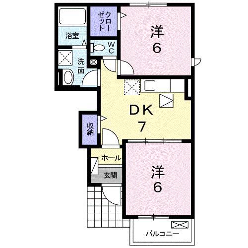 アンダンテ イースト A(2DK/1階)の間取り写真