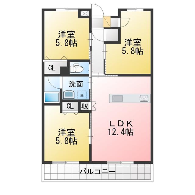 プランドール葵(3LDK/3階)の間取り写真