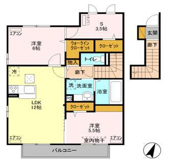 バレーヌ B(2SLDK/2階)の間取り写真
