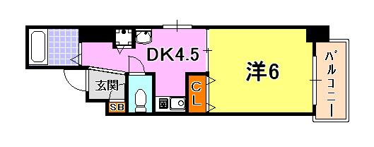 プレサンス神戸駅前(1DK/5階)の間取り写真