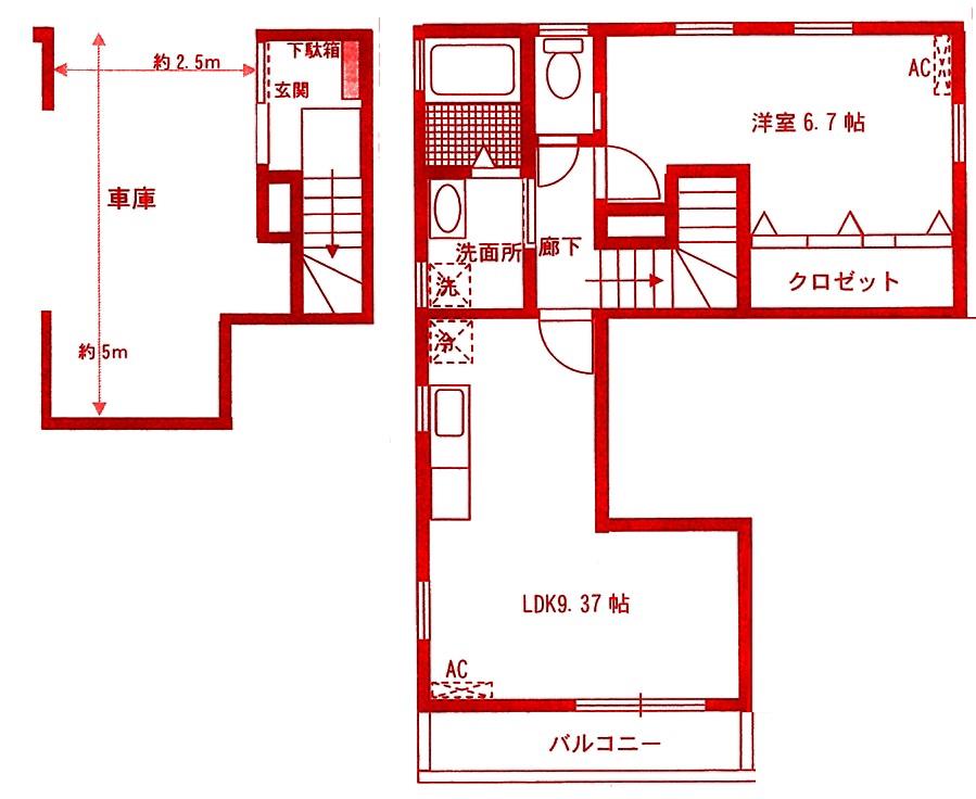 戸建てアパート(1LDK/2階)の間取り写真