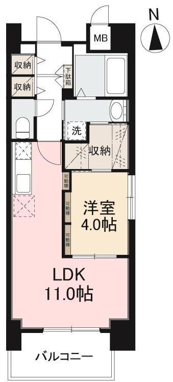アルファレジデンス錦町(1LDK/5階)の間取り写真
