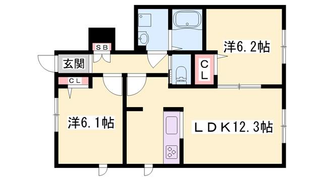 シャーメゾン宝殿A(2LDK/1階)の間取り写真
