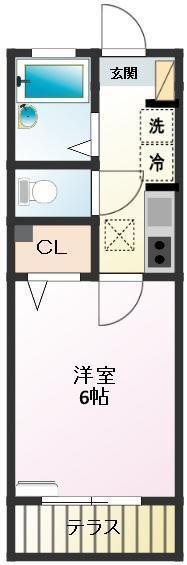 ベルメゾン薬師(1K/1階)の間取り写真