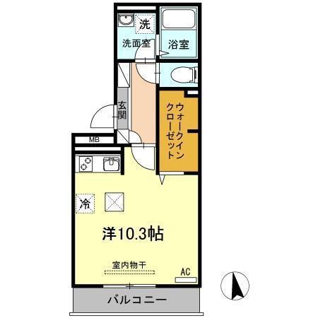 ウエスト ヴィレッジII A棟(ワンルーム/1階)の間取り写真