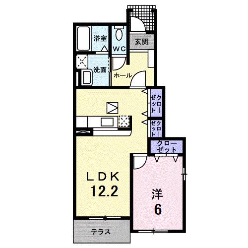 コントラーダB(1LDK/1階)の間取り写真