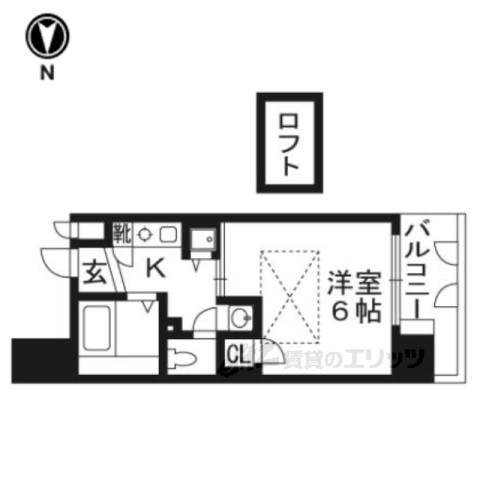 エステムコート京都河原町プレジール(1K/9階)の間取り写真