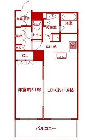 ザ・ヨコハマタワーズタワーイースト(1LDK/33階)の間取り写真