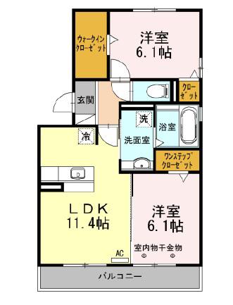 ポルトボヌールA(2LDK/3階)の間取り写真